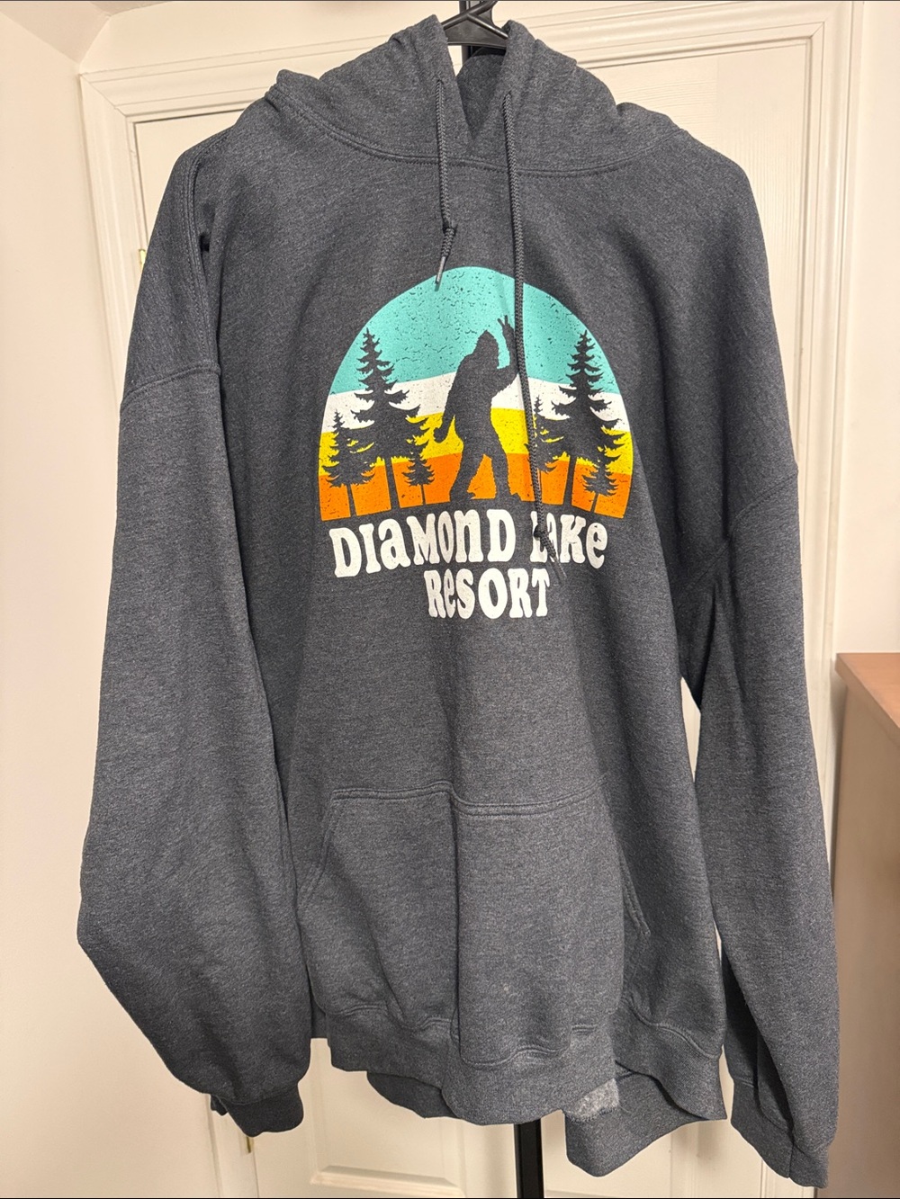 Gildan Charcoal Diamond Lake Hoodie With Sasquatch Bigfoot Logo